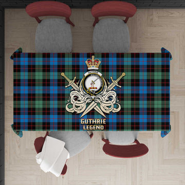Guthrie Ancient Tartan Tablecloth with Clan Crest and the Golden Sword of Courageous Legacy