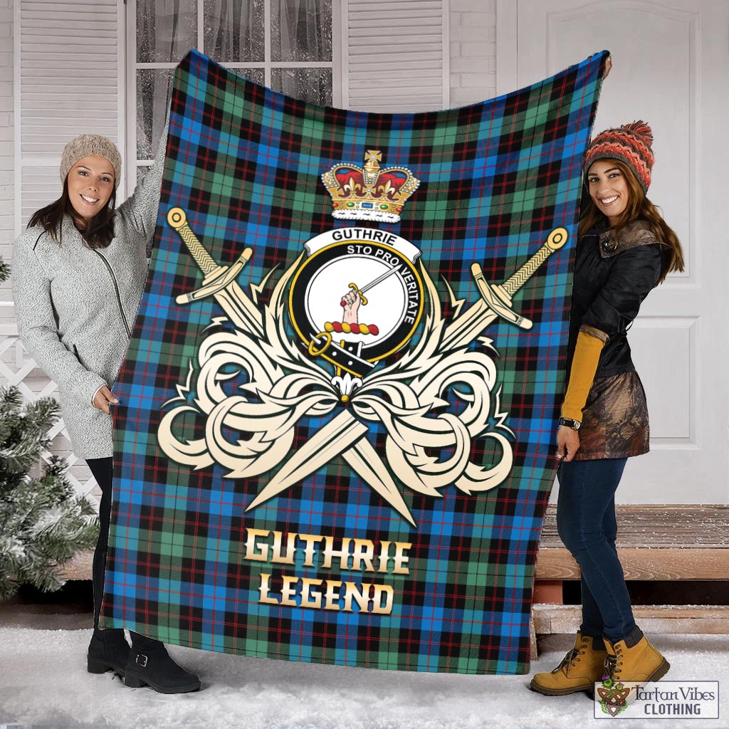 Tartan Vibes Clothing Guthrie Ancient Tartan Blanket with Clan Crest and the Golden Sword of Courageous Legacy