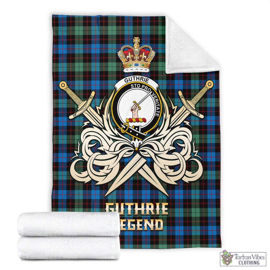 Tartan Vibes Clothing Guthrie Ancient Tartan Blanket with Clan Crest and the Golden Sword of Courageous Legacy