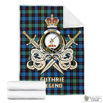 Guthrie Ancient Tartan Blanket with Clan Crest and the Golden Sword of Courageous Legacy
