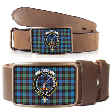 Guthrie Ancient Tartan Belt Buckles with Family Crest