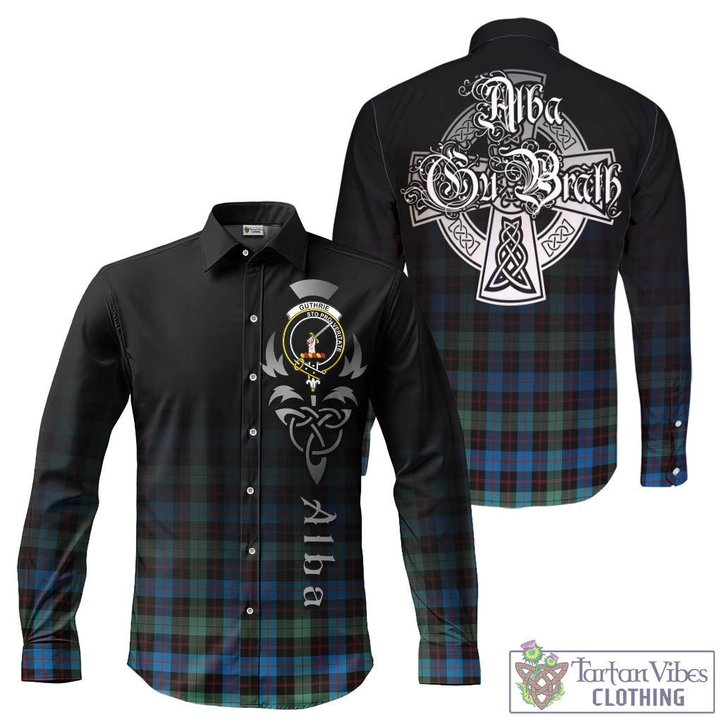 Tartan Vibes Clothing Guthrie Ancient Tartan Long Sleeve Button Up Featuring Alba Gu Brath Family Crest Celtic Inspired