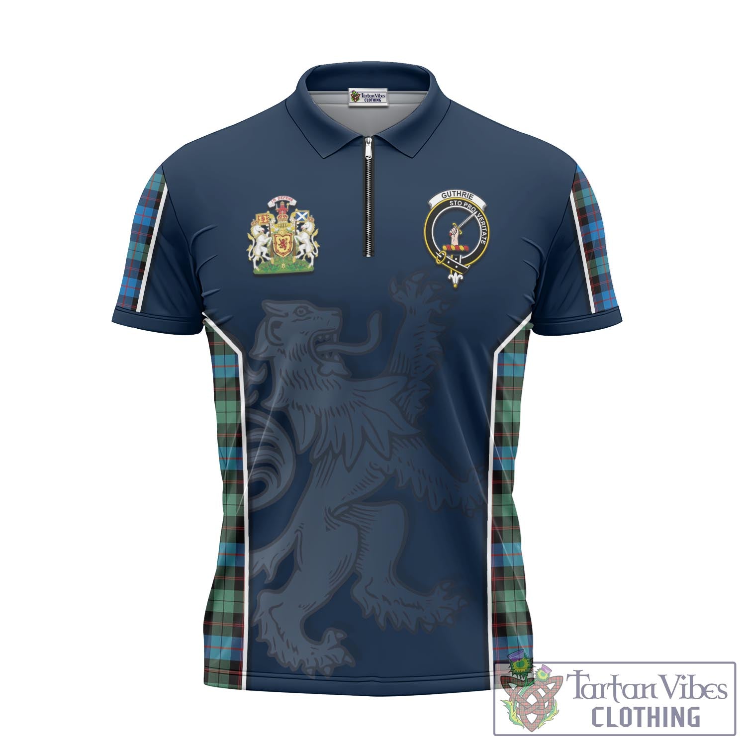 Tartan Vibes Clothing Guthrie Ancient Tartan Zipper Polo Shirt with Family Crest and Lion Rampant Vibes Sport Style