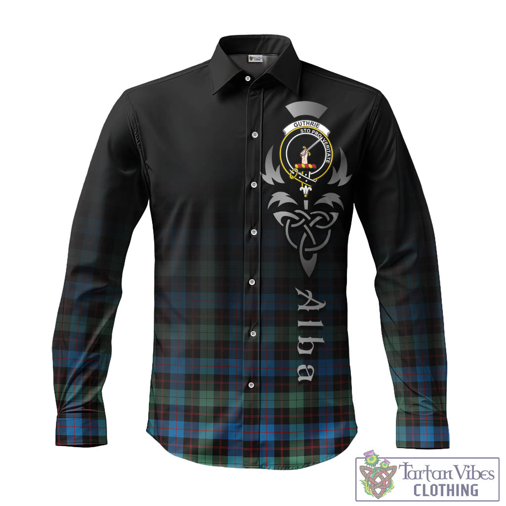 Tartan Vibes Clothing Guthrie Ancient Tartan Long Sleeve Button Up Featuring Alba Gu Brath Family Crest Celtic Inspired