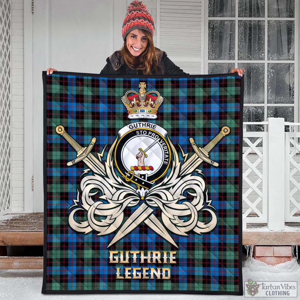 Tartan Vibes Clothing Guthrie Ancient Tartan Quilt with Clan Crest and the Golden Sword of Courageous Legacy