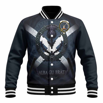 Guthrie Clan Crest Baseball Jacket with Celtic Knot Thistle and Saltire