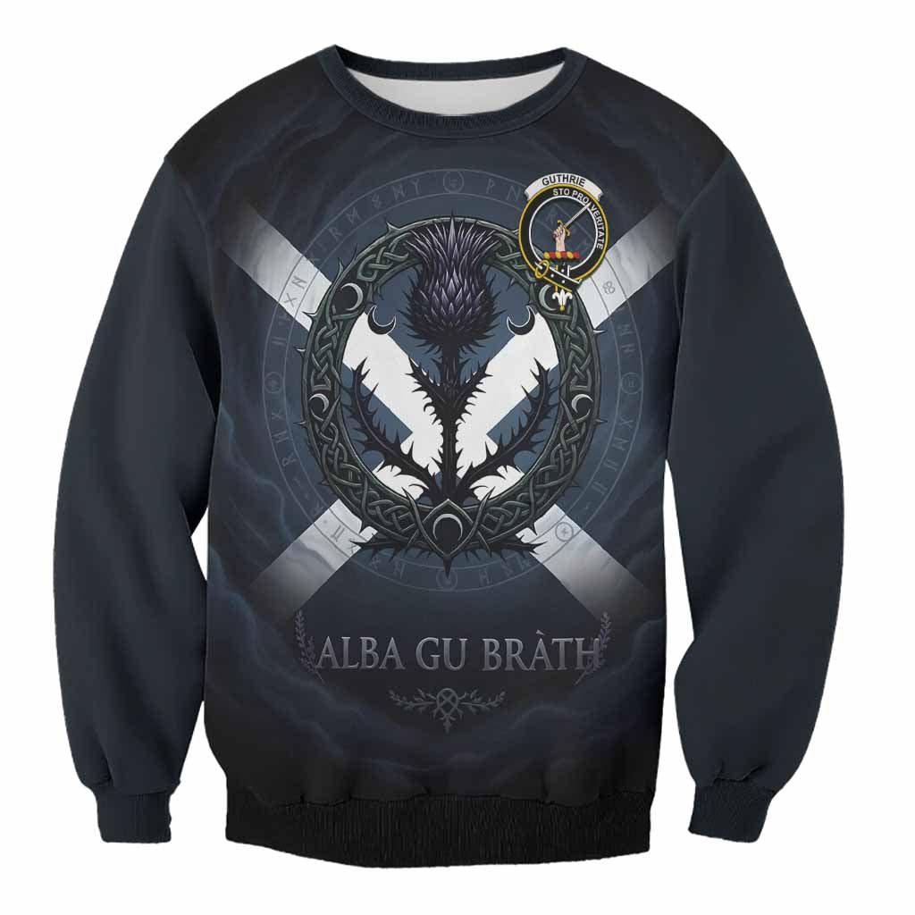 Guthrie Clan Crest Sweatshirt with Celtic Knot Thistle and Saltire