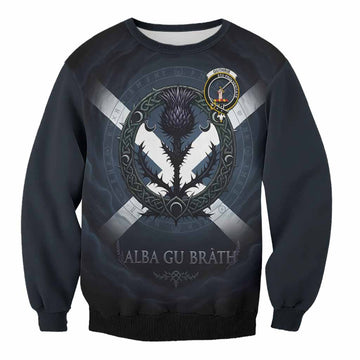 Guthrie Clan Crest Sweatshirt with Celtic Knot Thistle and Saltire