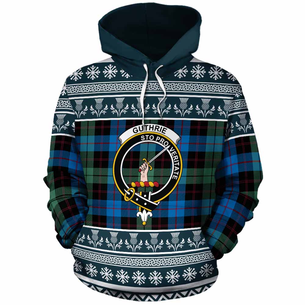 Guthrie Clan Tartan Christmas Cotton Hoodie with Family Crest - Tartan Vibes Clothing