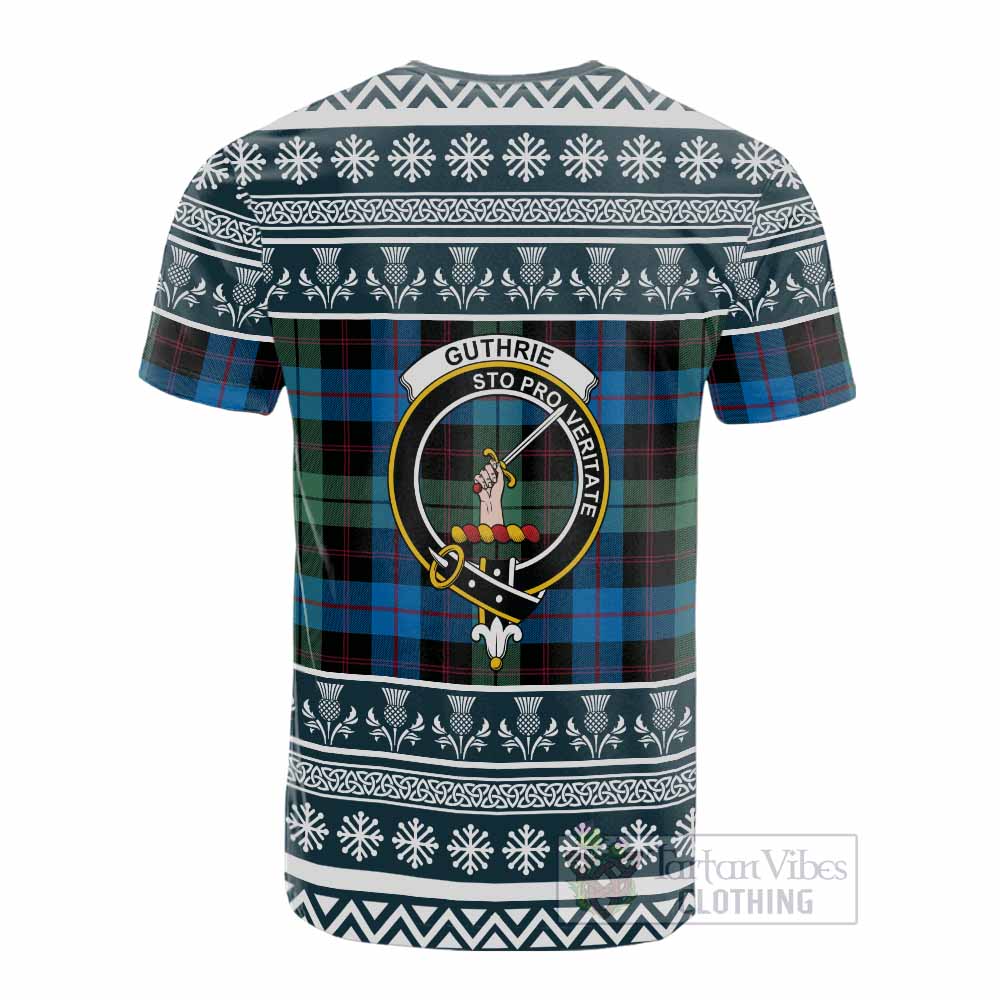 Guthrie Clan Tartan Christmas Cotton T-shirt with Family Crest - Tartan Vibes Clothing