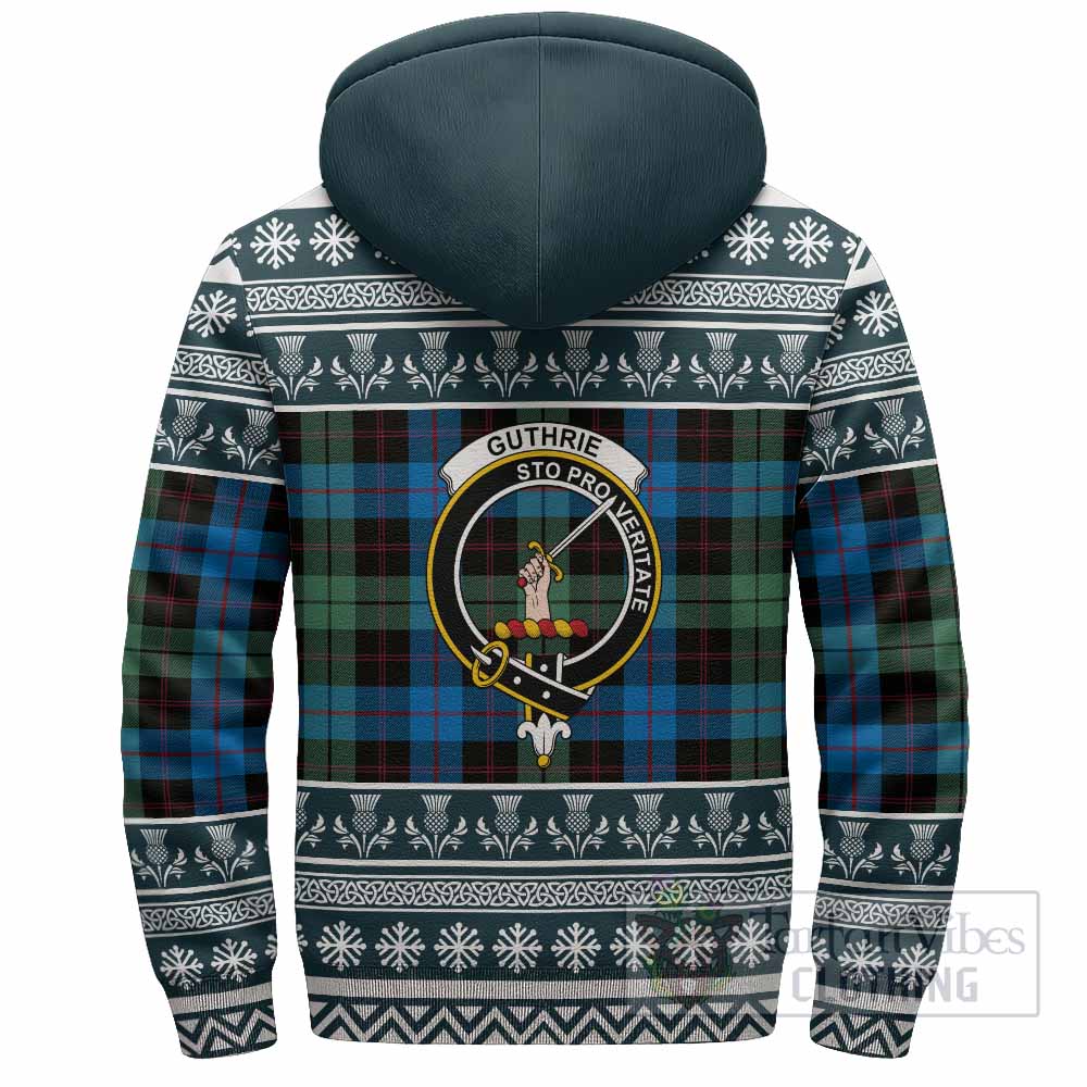 Guthrie Clan Tartan Christmas Fleece Hoodie with Family Crest - Tartan Vibes Clothing