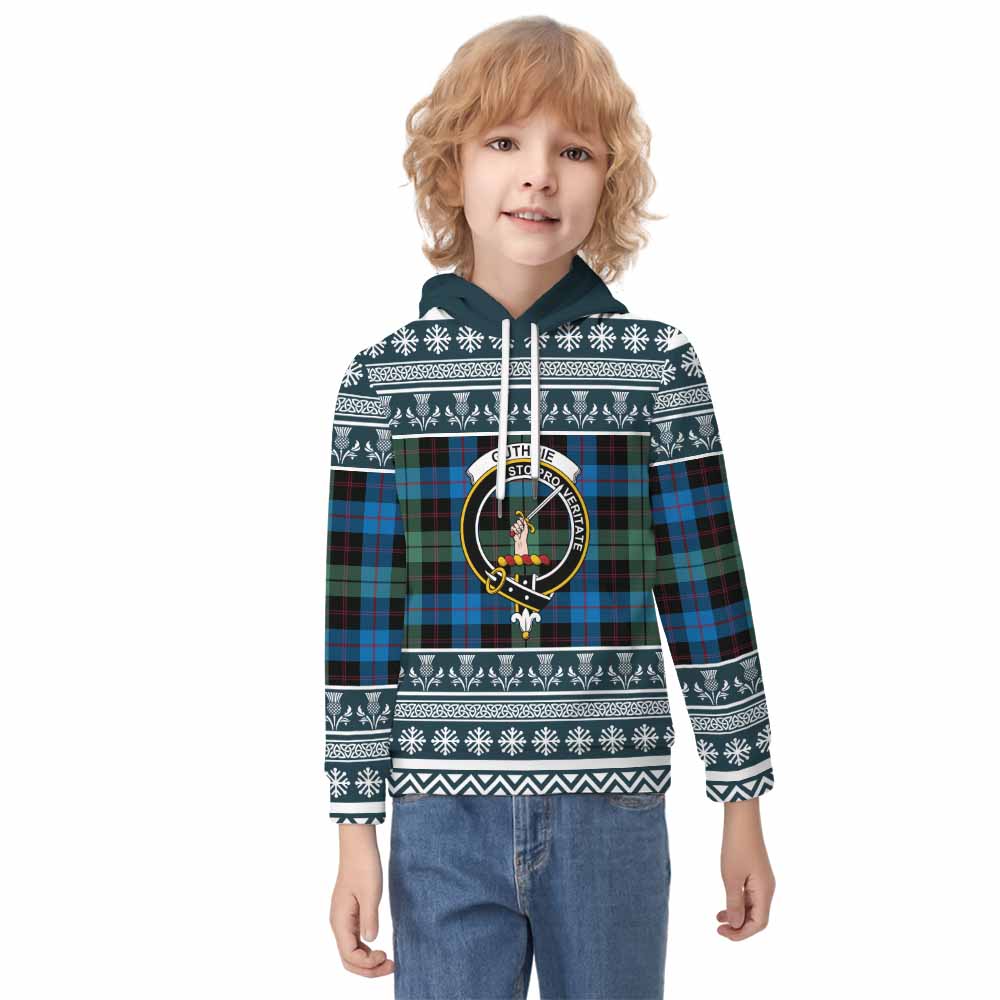 Guthrie Clan Tartan Christmas Kid Hoodie with Family Crest - Tartan Vibes Clothing