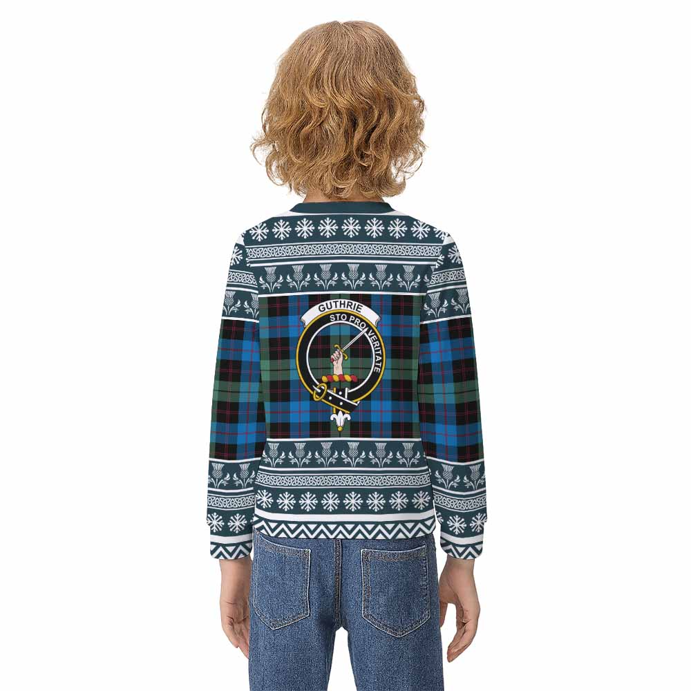 Guthrie Clan Tartan Christmas Kid Ugly Sweatshirt with Family Crest - Tartan Vibes Clothing