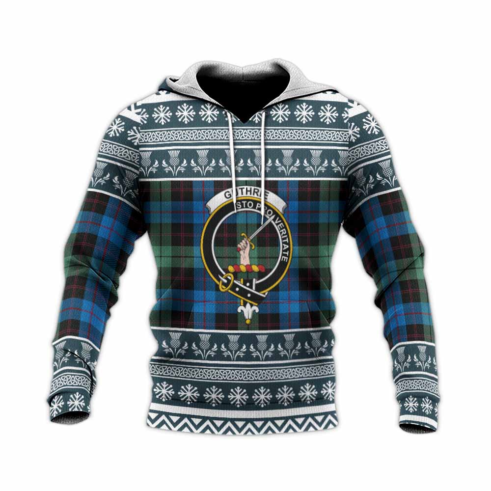 Guthrie Clan Tartan Christmas Knitted Hoodie with Family Crest - Tartan Vibes Clothing