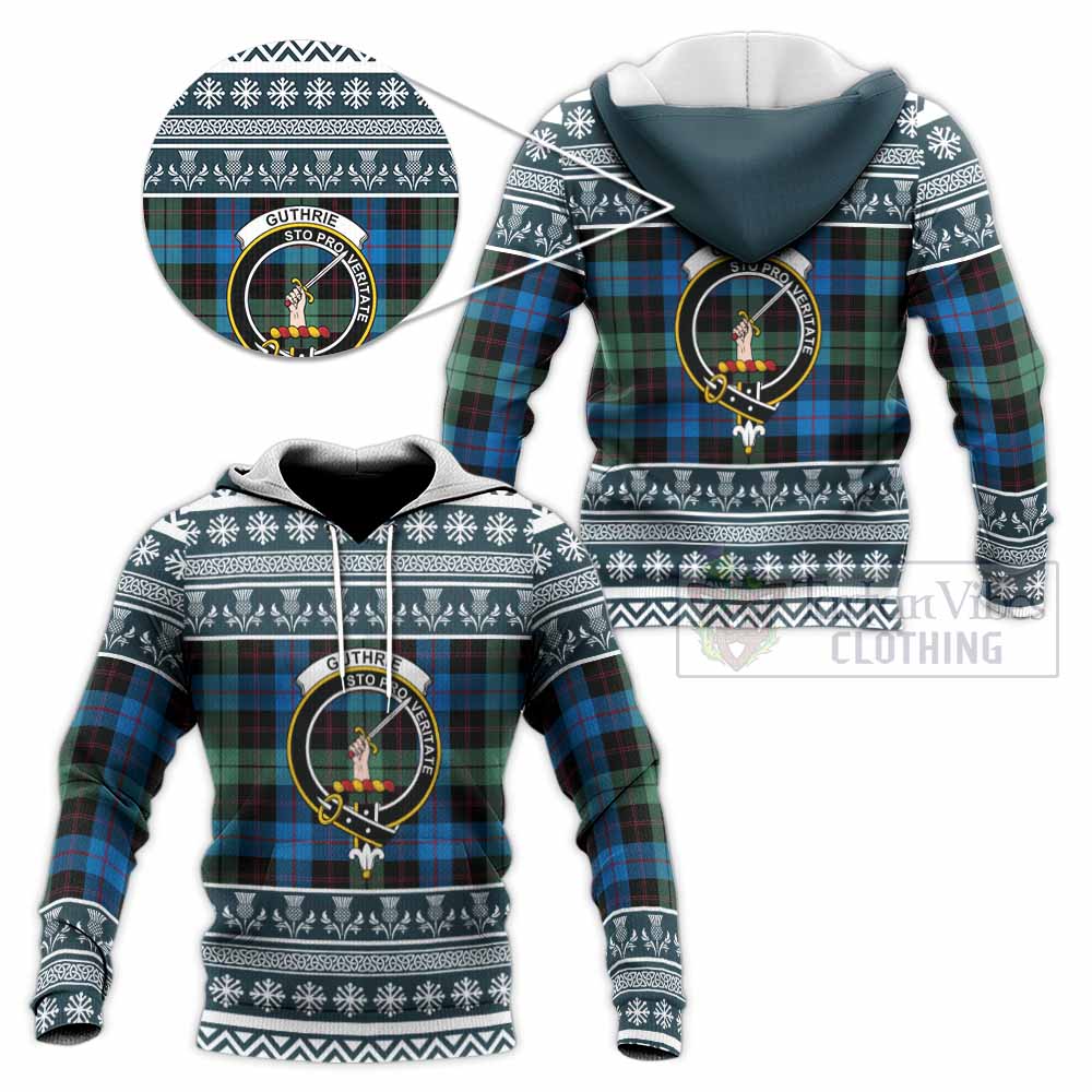 Guthrie Clan Tartan Christmas Knitted Hoodie with Family Crest - Tartan Vibes Clothing