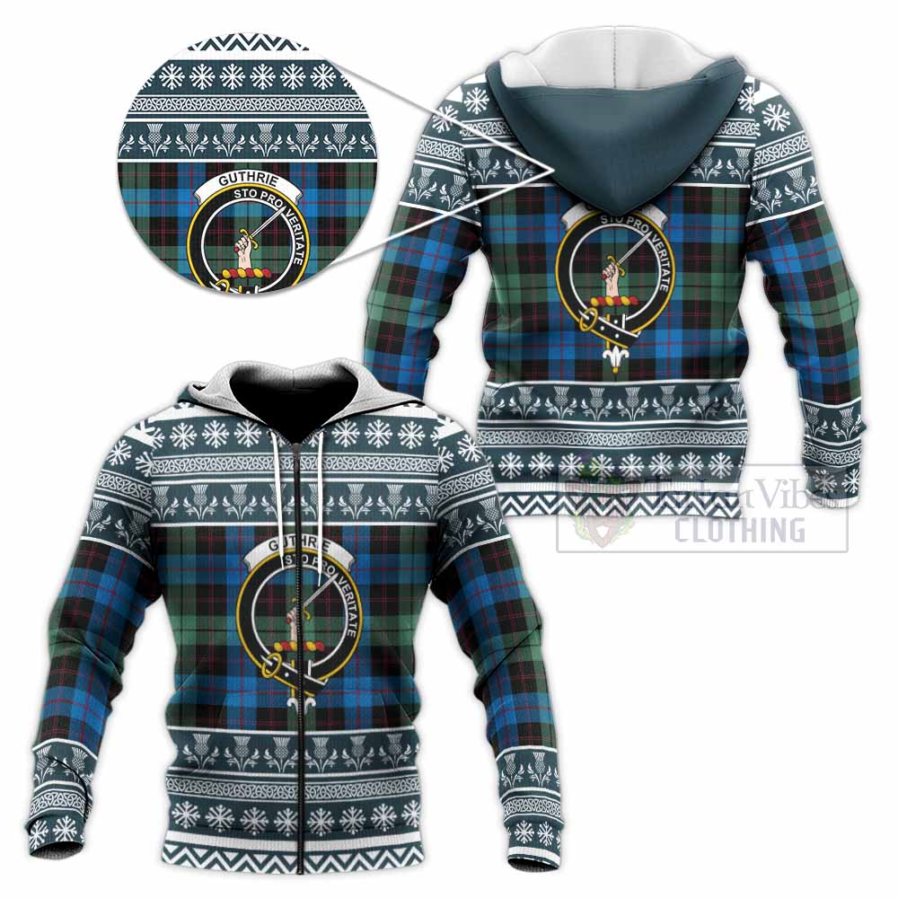 Guthrie Clan Tartan Christmas Knitted Hoodie with Family Crest - Tartan Vibes Clothing