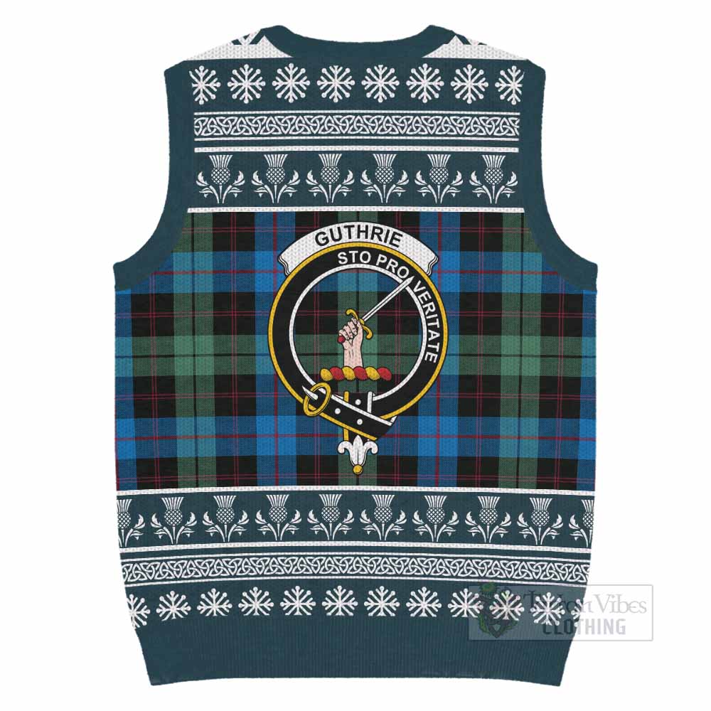 Guthrie Clan Tartan Christmas Knitted V-Neck Vest with Family Crest - Tartan Vibes Clothing