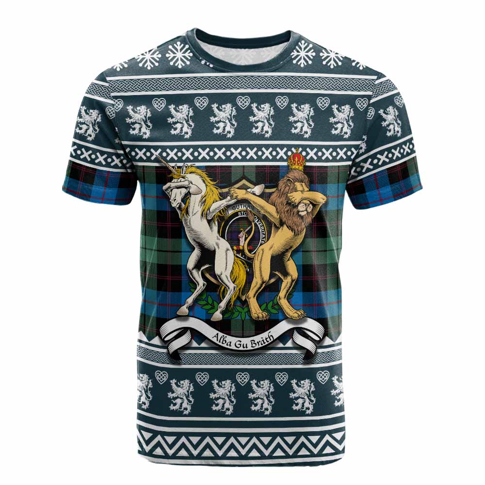 Guthrie Clan Tartan Crest Christmas Cotton T-shirt Coat of Arms Funny Style - Tartan Vibes Clothing