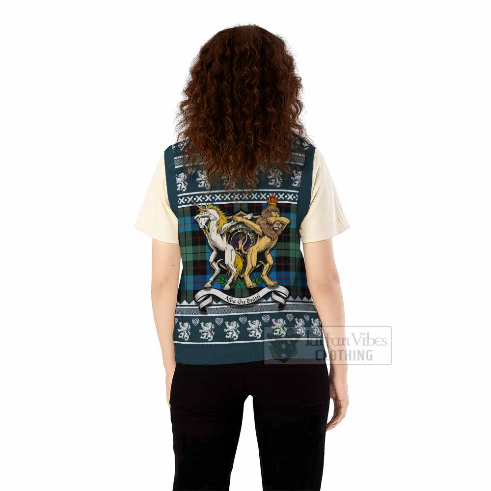 Guthrie Clan Tartan Crest Christmas Knitted V-Neck Vest Coat of Arms Funny Style - Tartan Vibes Clothing