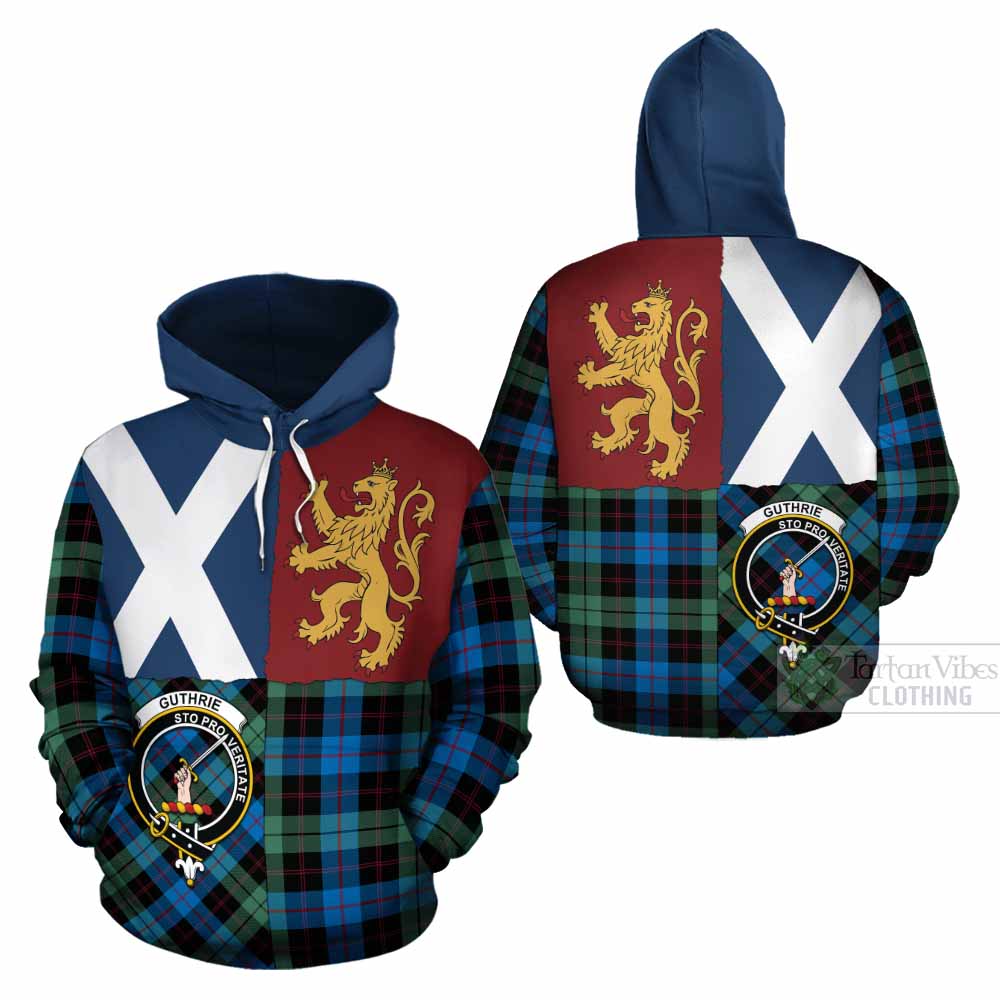 Guthrie Crest Tartan Cotton Hoodie with Lion Rampant Saltire Style - Tartan Vibes Clothing