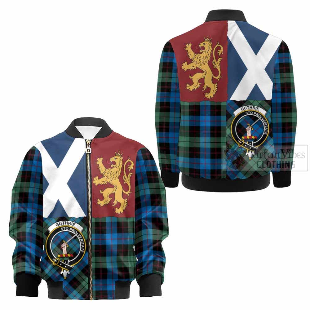 Guthrie Crest Tartan Kid Bomber Jacket with Lion Rampant Saltire Style - Tartan Vibes Clothing