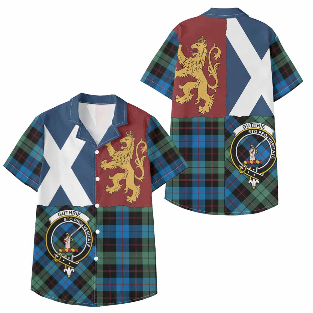 Guthrie Crest Tartan Kid Hawaiian Shirt with Lion Rampant Saltire Style - Tartan Vibes Clothing