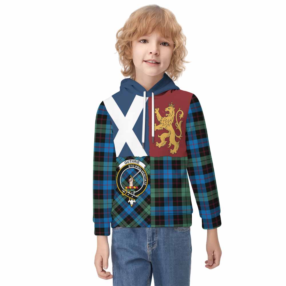 Guthrie Crest Tartan Kid Hoodie with Lion Rampant Saltire Style - Tartan Vibes Clothing