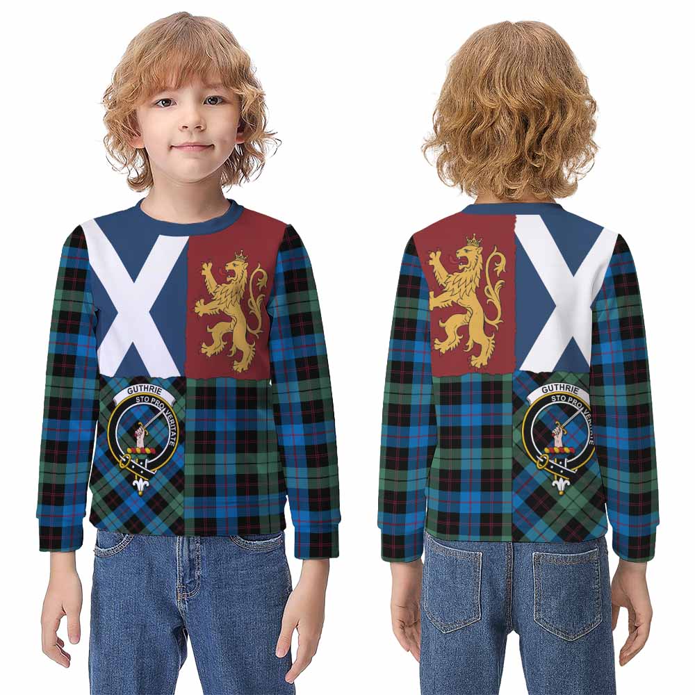 Guthrie Crest Tartan Kid Knitted Sweatshirt with Lion Rampant Saltire Style - Tartan Vibes Clothing