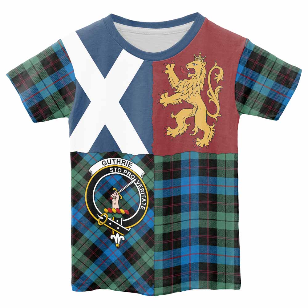 Guthrie Crest Tartan Kid T-shirt with Lion Rampant Saltire Style - Tartan Vibes Clothing