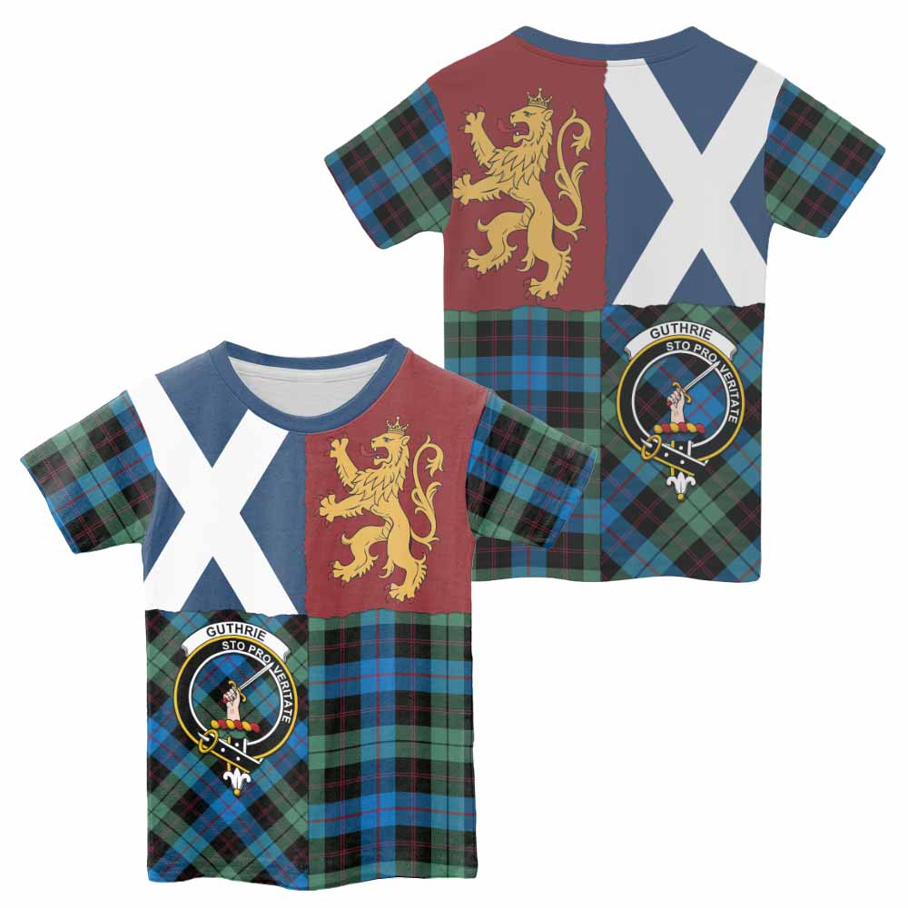 Guthrie Crest Tartan Kid T-shirt with Lion Rampant Saltire Style - Tartan Vibes Clothing