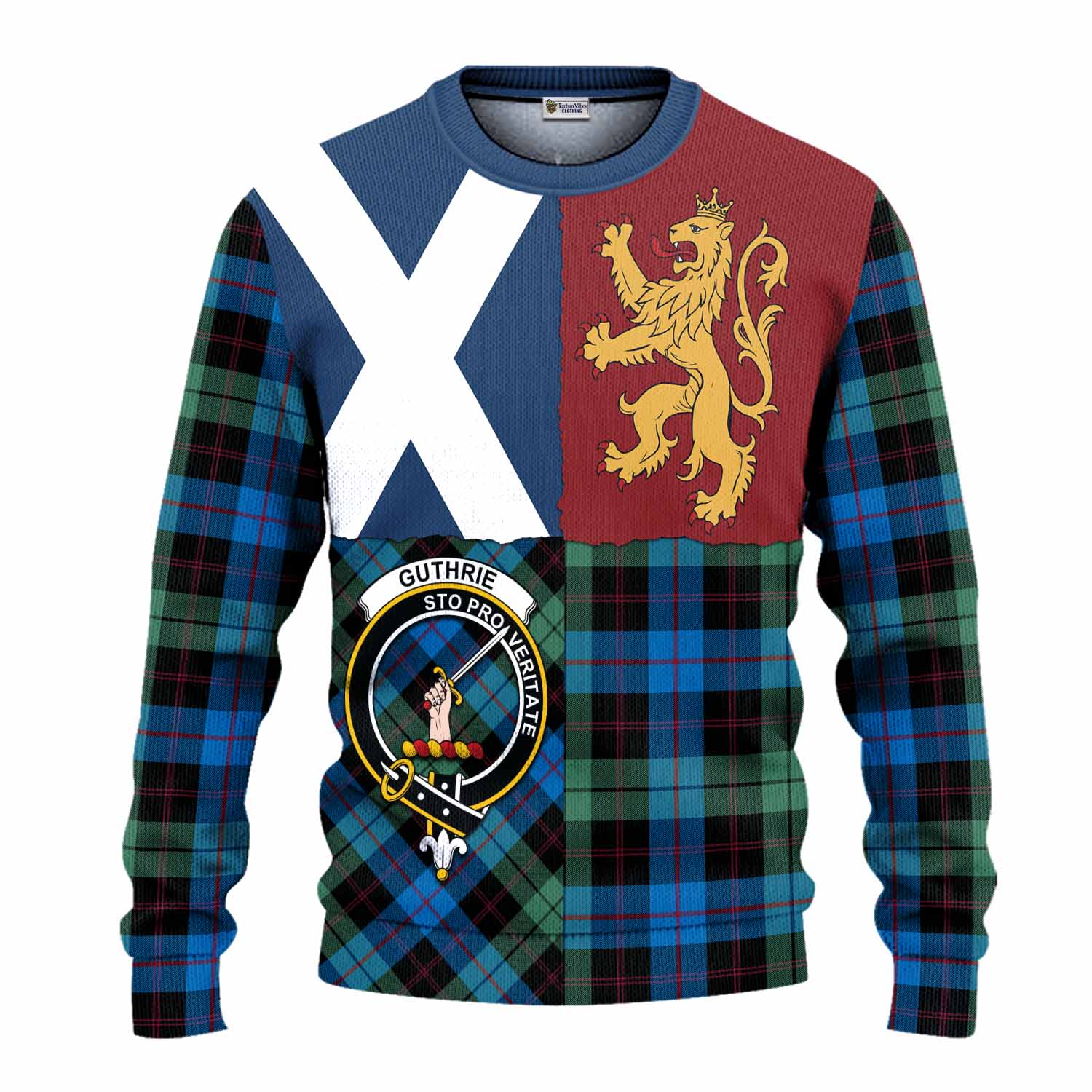 Guthrie Crest Tartan Knitted Sweater with Lion Rampant Saltire Style