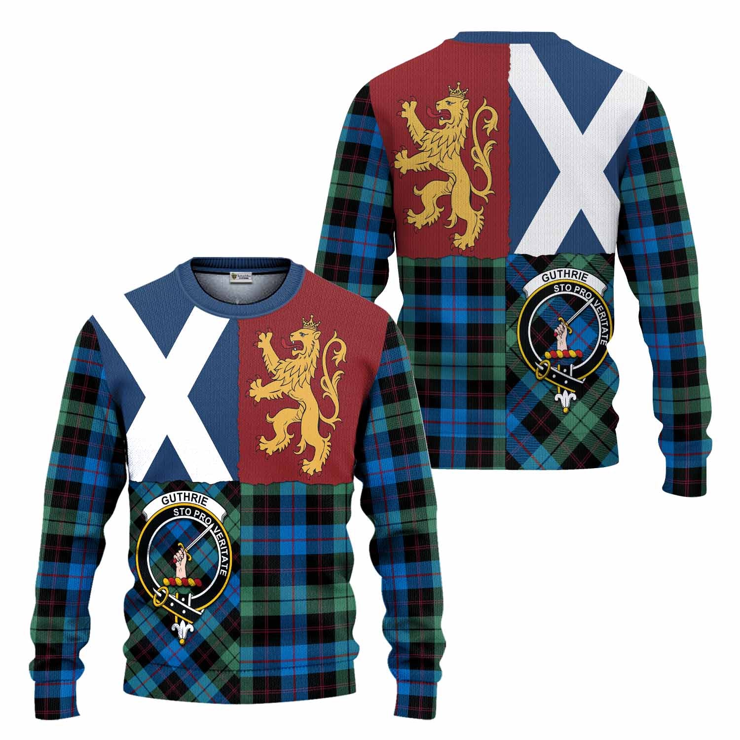Guthrie Crest Tartan Knitted Sweater with Lion Rampant Saltire Style