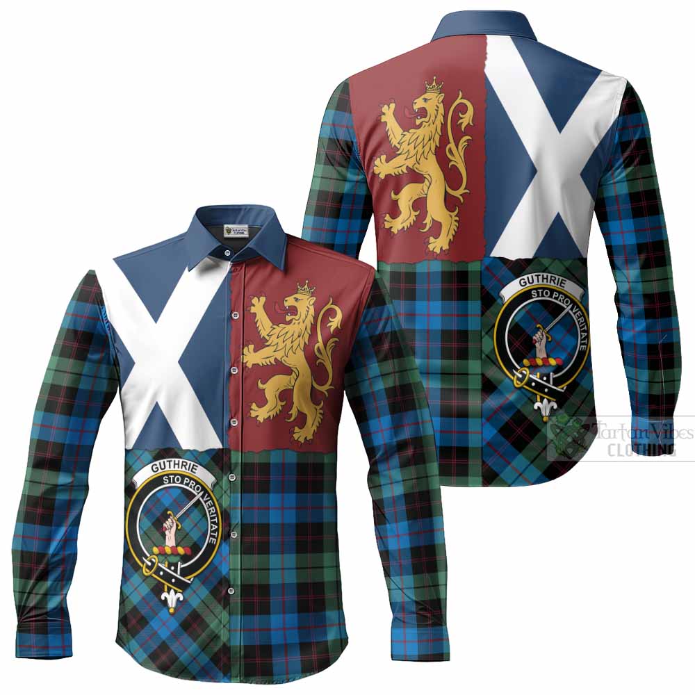 Guthrie Crest Tartan Long Sleeve Button Shirts with Lion Rampant Saltire Style
