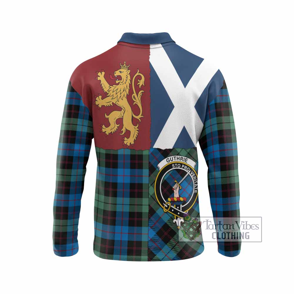 Guthrie Crest Tartan Long Sleeve Polo Shirt with Lion Rampant Saltire Style
