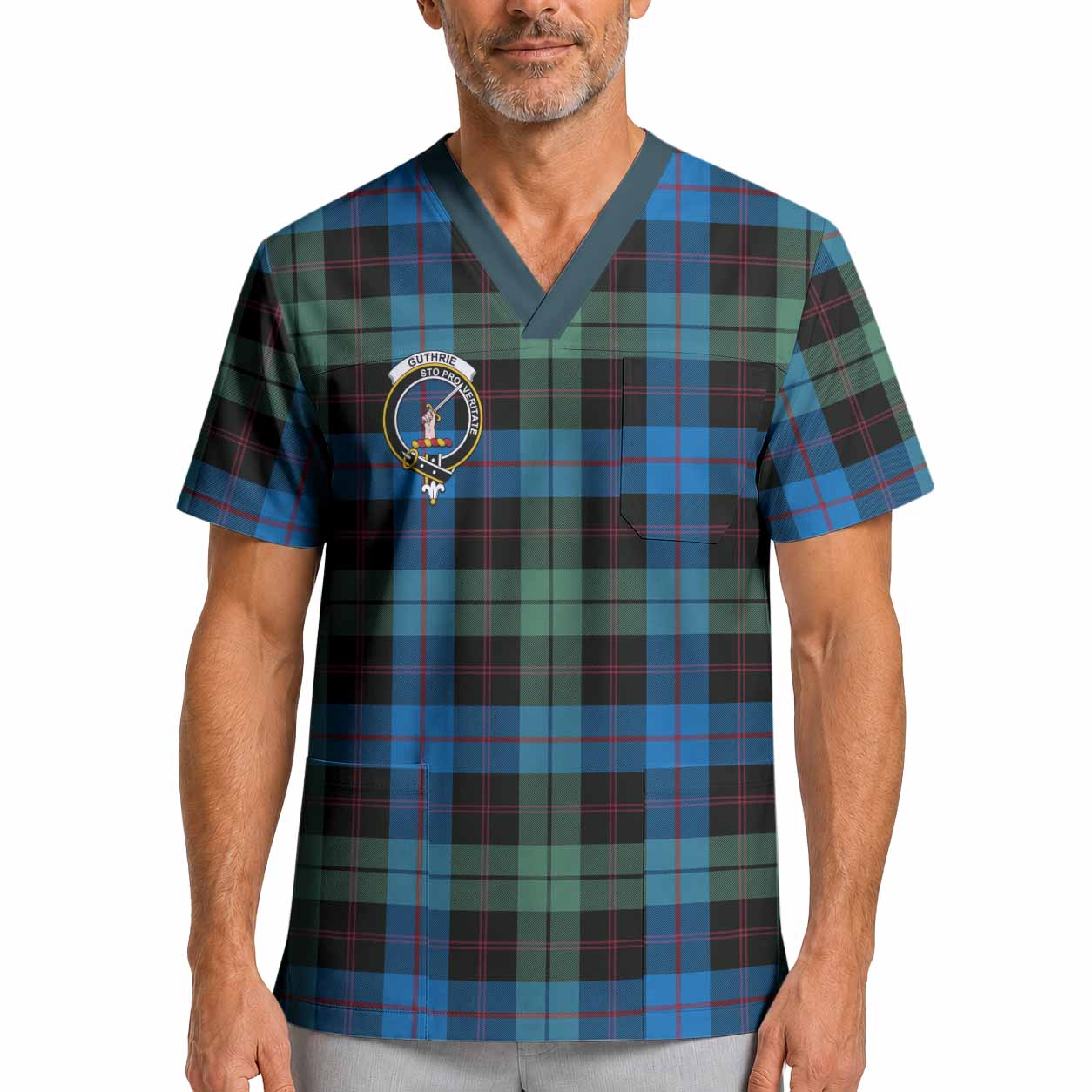 Guthrie Crest Tartan Scrub Top XL - Tartan Vibes Clothing