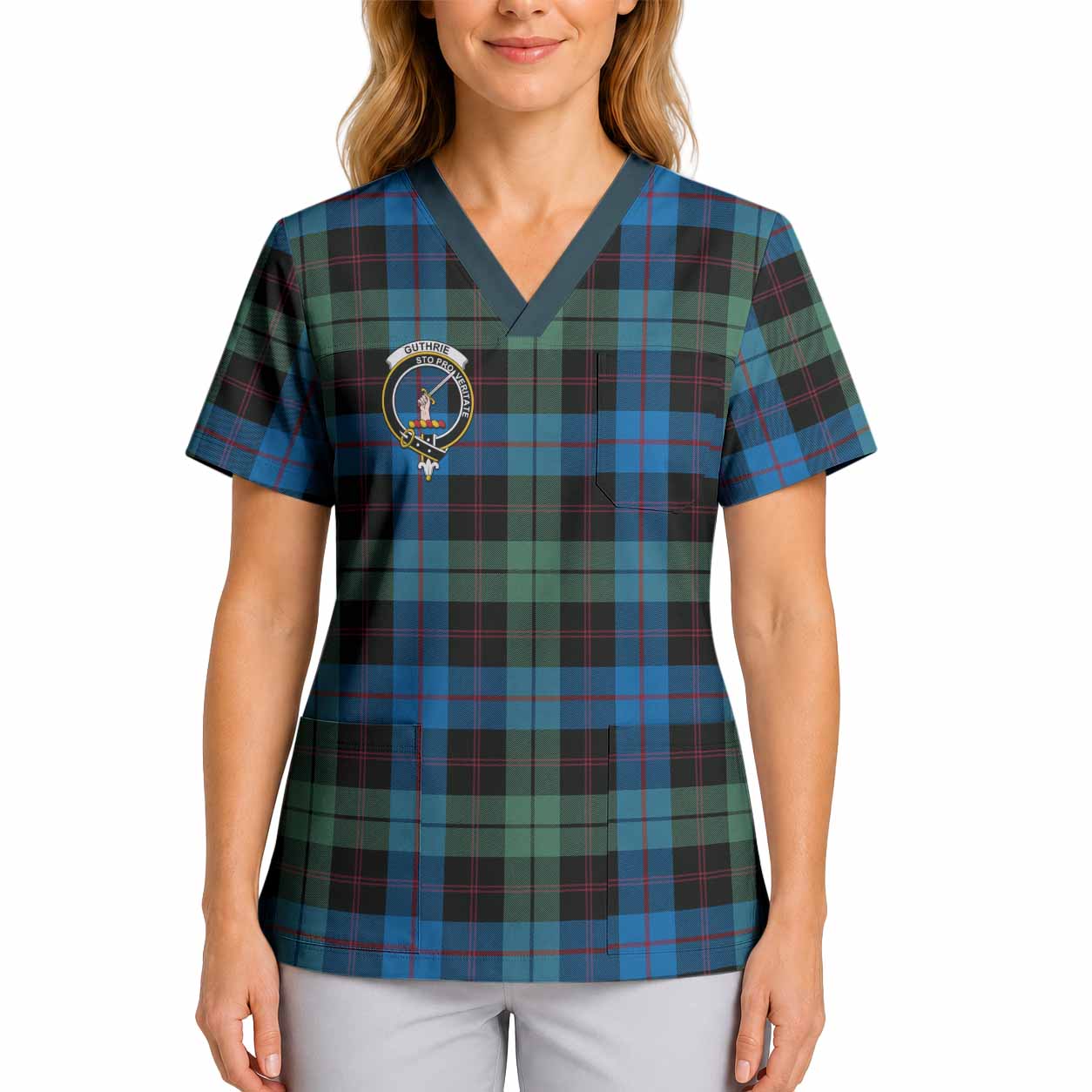 Guthrie Crest Tartan Scrub Top 4XL - Tartan Vibes Clothing