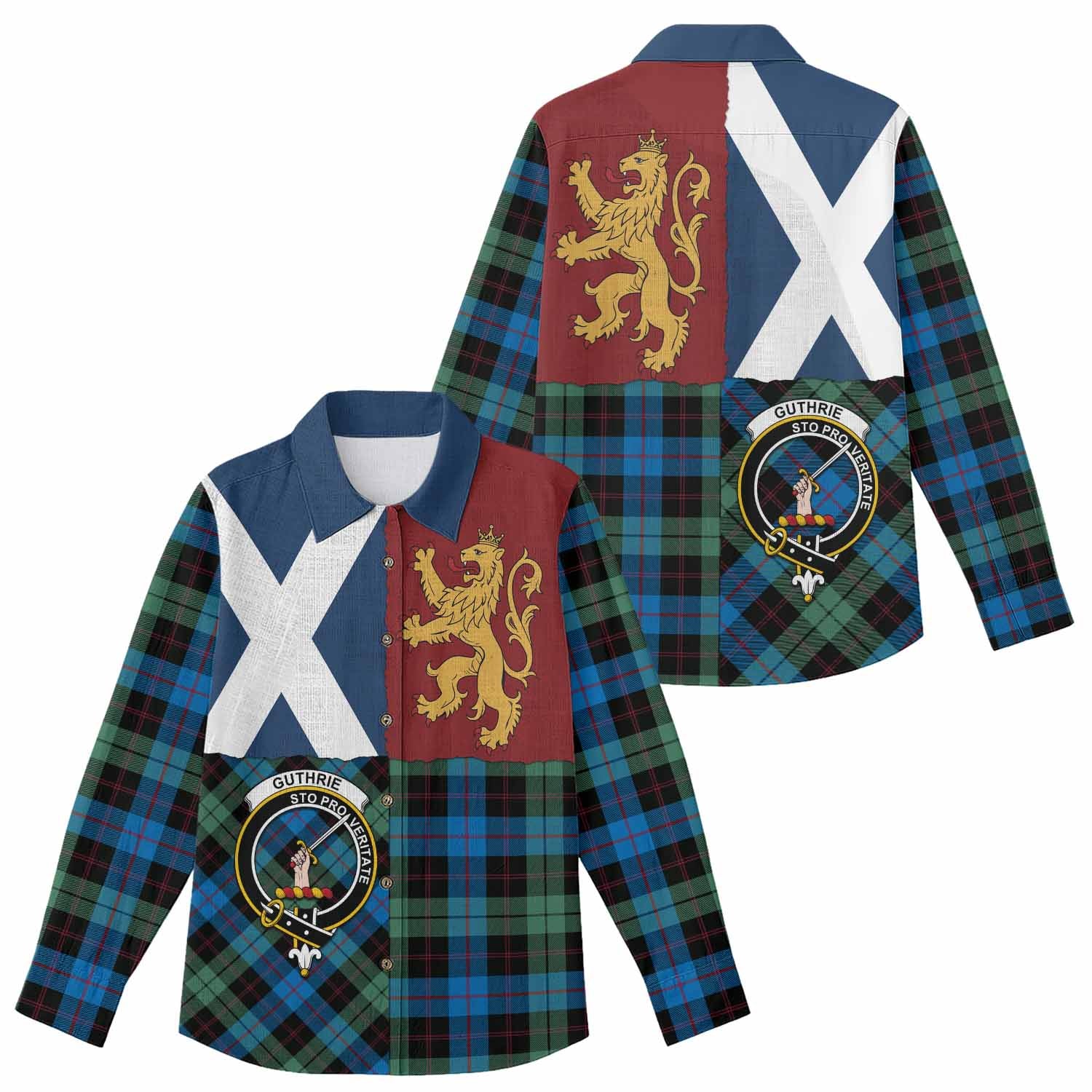 Guthrie Crest Tartan Women Casual Shirt with Lion Rampant Saltire Style