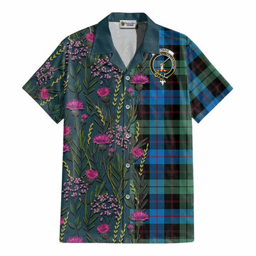 Guthrie Family Crest Tartan Cotton Hawaiian Shirt Scottish Thistle Flower Pattern Half Style