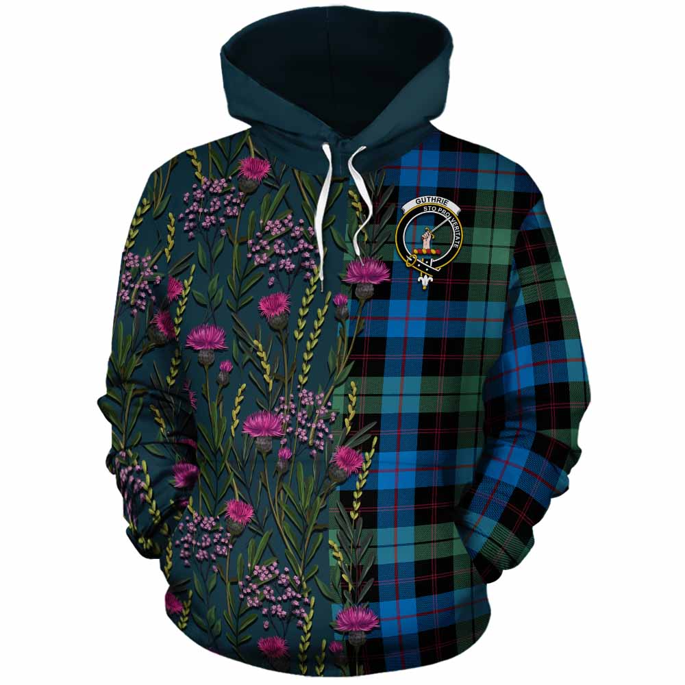 Guthrie Family Crest Tartan Cotton Hoodie Scottish Thistle Flower Pattern Half Style - Tartan Vibes Clothing