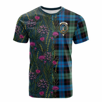 Guthrie Family Crest Tartan Cotton T-shirt Scottish Thistle Flower Pattern Half Style