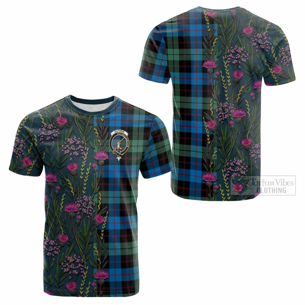 Guthrie Family Crest Tartan Cotton T-shirt Scottish Thistle Flower Pattern Half Style - Tartan Vibes Clothing