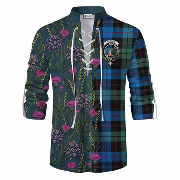 Guthrie Family Crest Tartan Ghillie Shirt Scottish Thistle Flower Pattern Half Style