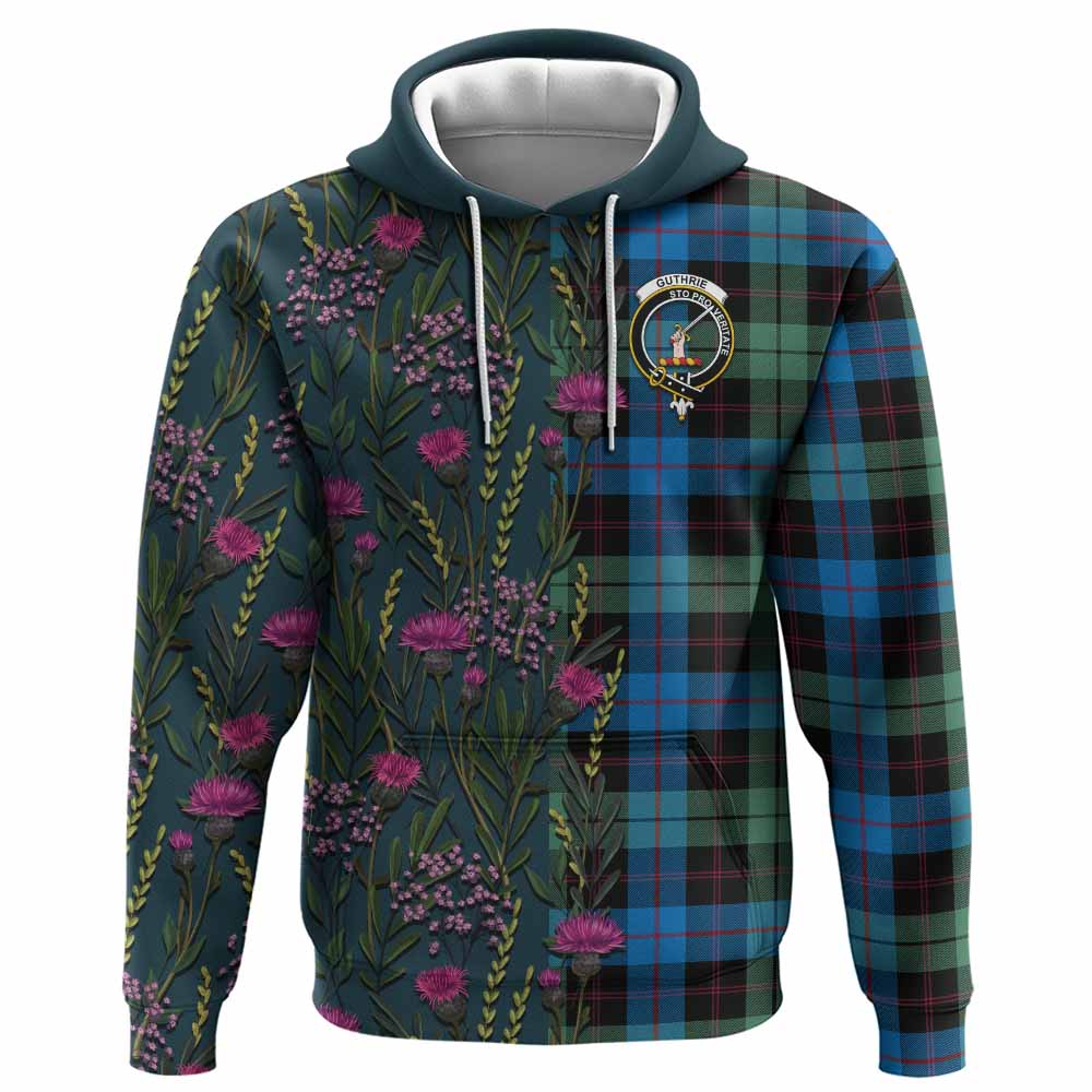 Guthrie Family Crest Tartan Hoodie Scottish Thistle Flower Pattern Half Style - Tartan Vibes Clothing