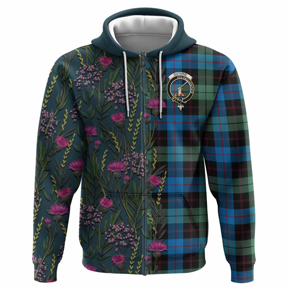 Guthrie Family Crest Tartan Hoodie Scottish Thistle Flower Pattern Half Style - Tartan Vibes Clothing