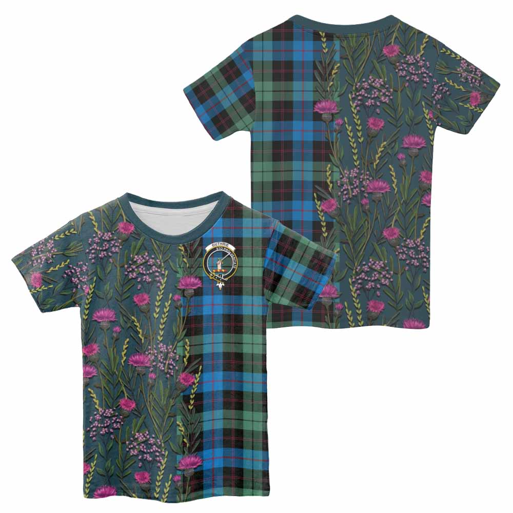 Guthrie Family Crest Tartan Kid T-shirt Scottish Thistle Flower Pattern Half Style - Tartan Vibes Clothing