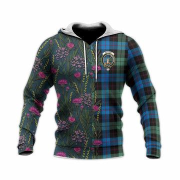Guthrie Family Crest Tartan Knitted Hoodie Scottish Thistle Flower Pattern Half Style