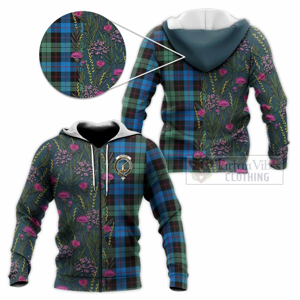 Guthrie Family Crest Tartan Knitted Hoodie Scottish Thistle Flower Pattern Half Style - Tartan Vibes Clothing
