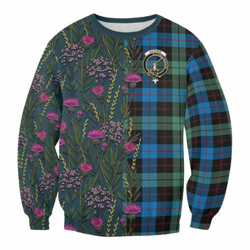 Guthrie Family Crest Tartan Sweatshirt Scottish Thistle Flower Pattern Half Style - Tartan Vibes Clothing