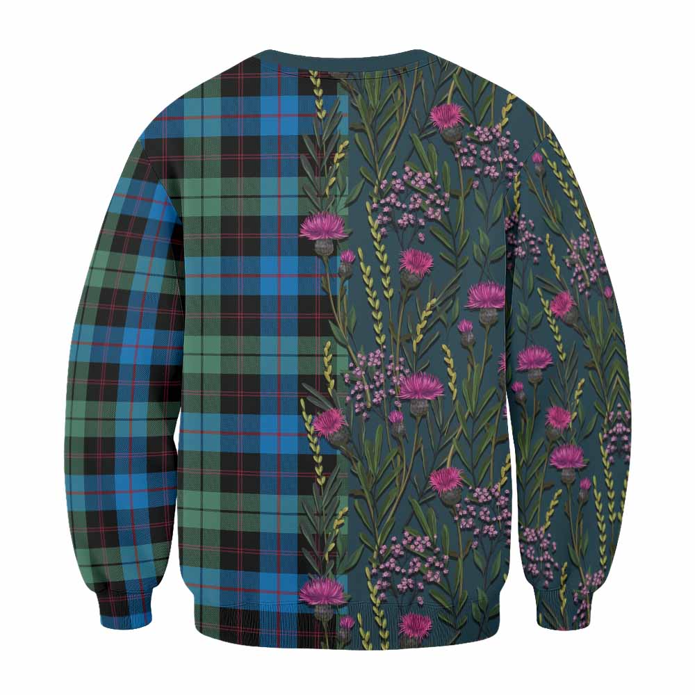 Guthrie Family Crest Tartan Sweatshirt Scottish Thistle Flower Pattern Half Style - Tartan Vibes Clothing