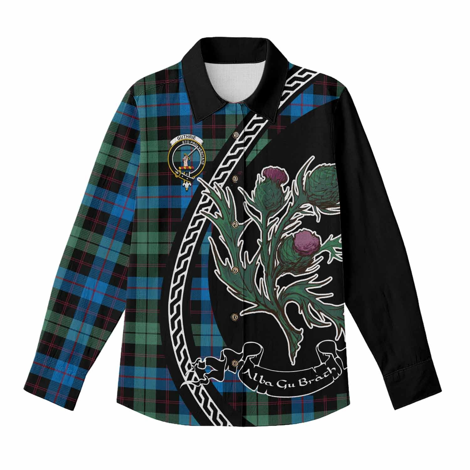 Guthrie Family Crest Tartan Women Casual Shirt Alba Thistle Inspired - Tartan Vibes Clothing